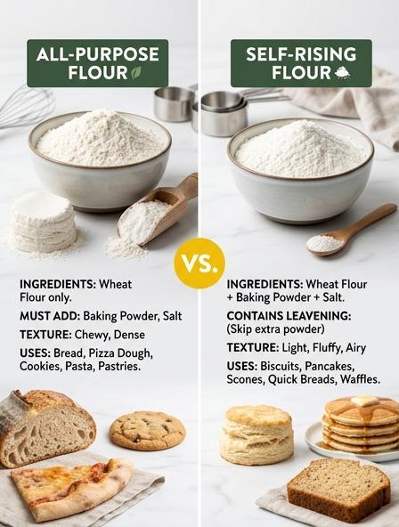 All-Purpose Flour vs. Self-Rising Flour: The Differences in Leavening Performance, Protein Content, and Baked Texture.