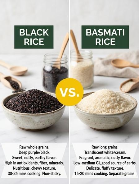 Black Rice vs Basmati Rice : Comparing Nutrition, Texture, and Health Impact Differences