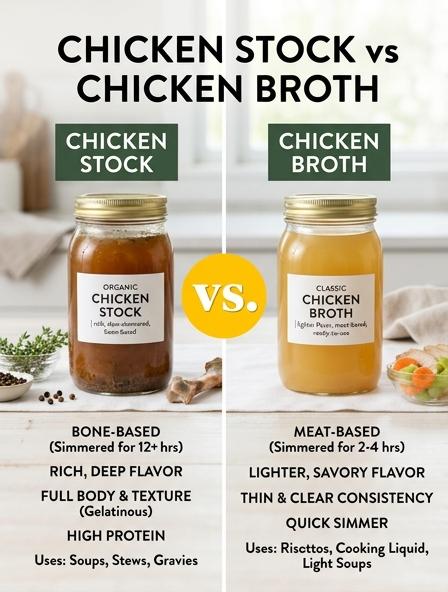 Chicken Stock vs Chicken Broth : Are They The Same? Nutrition, Texture, and Flavor