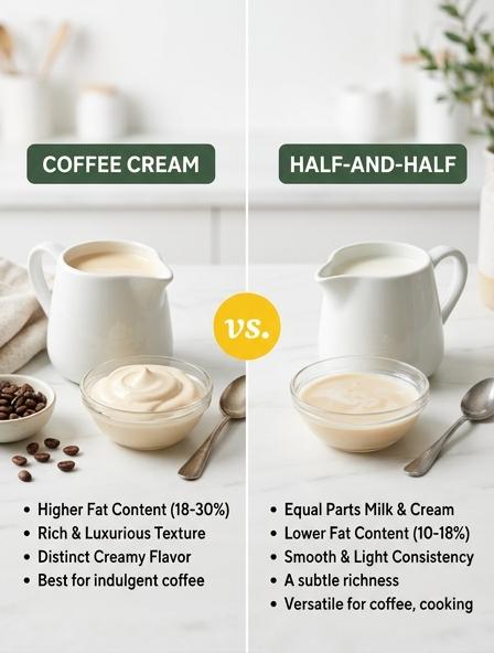 Coffee Cream vs Half-and-Half: The Differences in Fat Content, Culinary Performance, and Nutritional Profile.