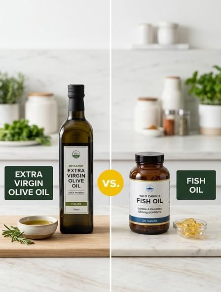 Extra Virgin Olive Oil vs Fish Oil: Are They The Same? Nutrient Bioavailability, Anti-Inflammatory Properties, and Heart Wellness.