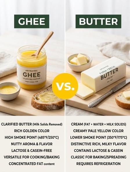 Ghee vs Butter : Are They The Same? Smoke Points, Lactose Content, and Baking Performance