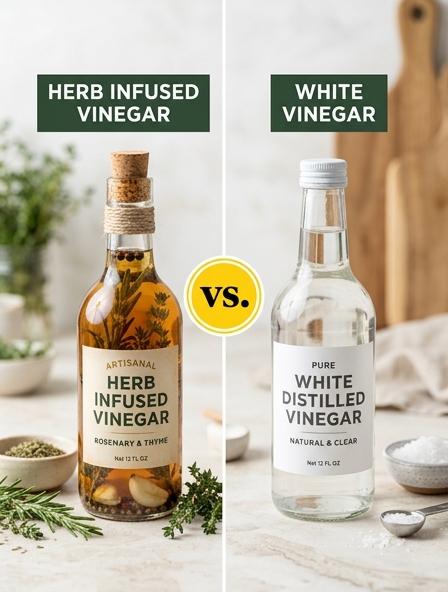 Herb Infused Vinegar vs White Vinegar : The Differences in Acidity, Flavor Depth, and Nutritional Profiles.