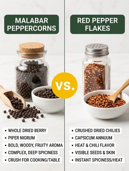 Malabar Peppercorns vs Red Pepper Flakes: Which is Best for Aromatic Complexity, Heat Stability, and Digestive Health?