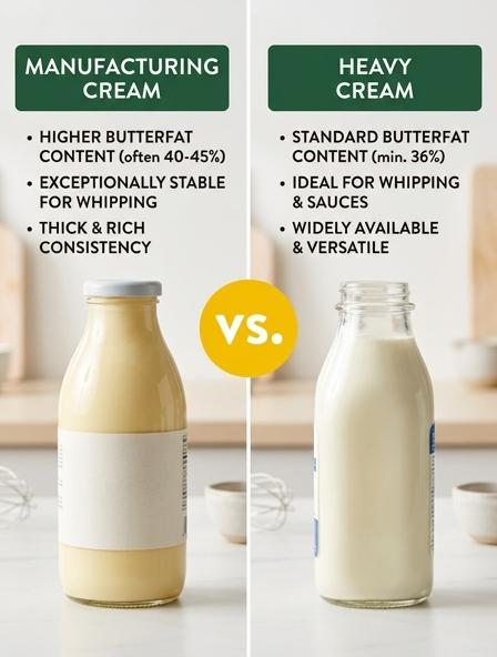 Manufacturing Cream vs Heavy Cream : Comparing Fat Content, Culinary Stability, and Performance Differences