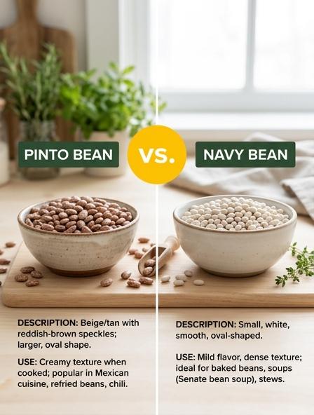 Pinto Bean vs Navy Bean : Comparing Nutrition, Texture, and Cooking Performance Differences