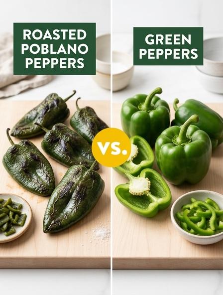 Roasted Poblano Peppers vs Green Peppers: Comparing Flavor, Heat Level, and Texture Differences