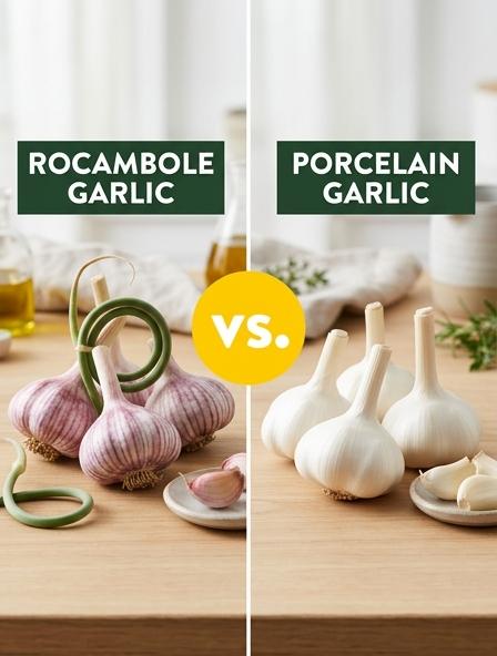 Rocambole vs Porcelain Garlic: The Differences in Flavor Intensity, Storage Longevity, and Clove Structure.