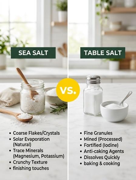 Sea Salt vs Table Salt: The Differences in Mineral Content, Processing Methods, and Culinary Performance.