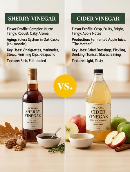 Sherry Vinegar vs Cider Vinegar : Are They The Same? Flavor Profile, Acidity Levels, and Health Benefits