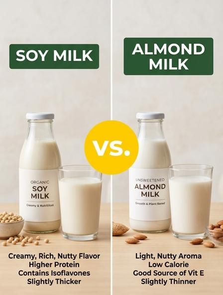 Soy Milk vs Almond Milk: Are They The Same? Protein Density, Culinary Performance, and Nutritional Profiles.
