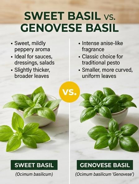 Sweet Basil vs Genovese Basil: Comparing Flavor Profiles, Leaf Texture, and Culinary Performance Differences