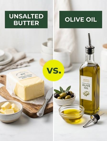 Unsalted Butter vs Olive Oil : The Differences in Cooking Performance, Nutritional Profile, and Culinary Texture.