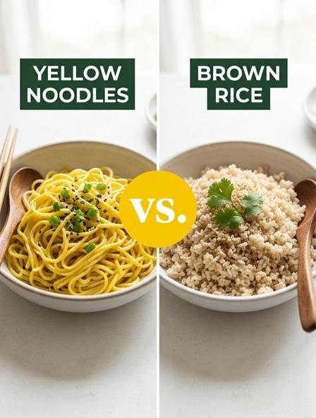 Yellow Noodles vs Brown Rice : Are They The Same? Glucose Response, Fiber Content, and Weight Management